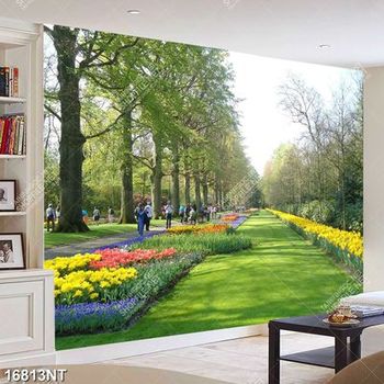 Tranh công viên có nhiều cây xanh và hoa nở Tranh công viên có nhiều cây xanh và hoa nở
