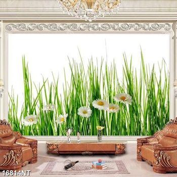 Tranh cỏ xanh và hoa trắng