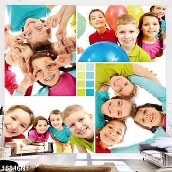 Tranh bộ ghéo nhóm bạn nhỏ dễ thương