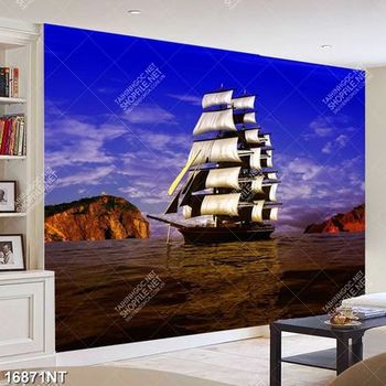 Tranh con thuyền căng buồm trên biển