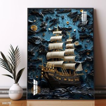 Tranh thuyền buồm vàng phong thủy đẹp