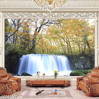 Tranh thác nước giừa rừng cây lá vàng