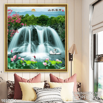 Tranh hoa sen, cá chép và mùa xuân