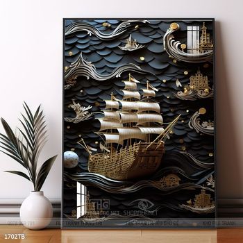 Tranh thuyền buồm vàng phong thủy đẹp