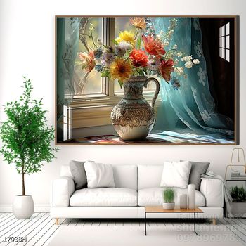 Mẫu tranh bình hoa nghệ thuật decor tường