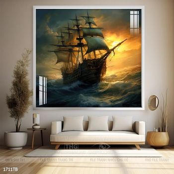 Tranh thuyền buồm vàng phong thủy đẹp