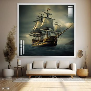 Tranh thuyền buồm vàng phong thủy đẹp