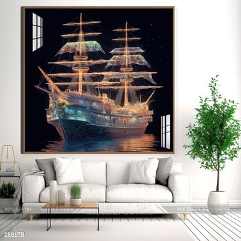 Tranh thuyền buồm vàng phong thủy đẹp