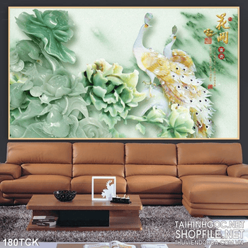 Tranh hoa sen, cá chép và chim công