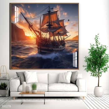 Tranh thuyền buồm vàng phong thủy đẹp