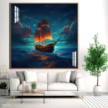 Tranh thuyền buồm vàng phong thủy đẹp