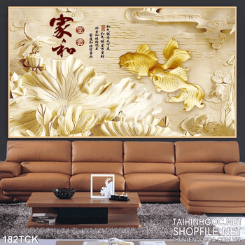 Tranh hoa sen điêu khắc gỗ