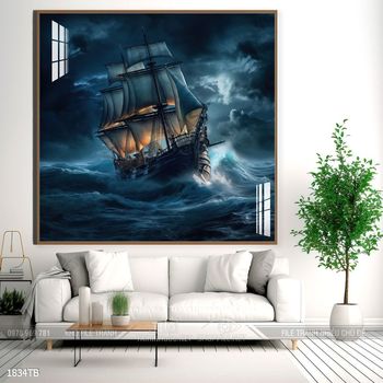 Tranh thuyền buồm vàng phong thủy đẹp