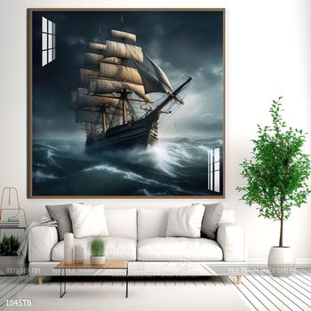 Tranh thuyền buồm vàng phong thủy đẹp