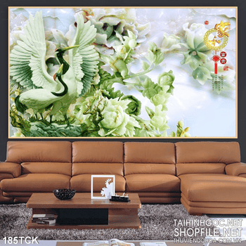 Tranh hoa sen giả ngọc chim hạc