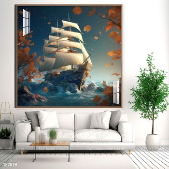 Tranh thuyền buồm vàng phong thủy đẹp
