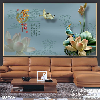 Tranh hoa sen, cá chép phong thủy