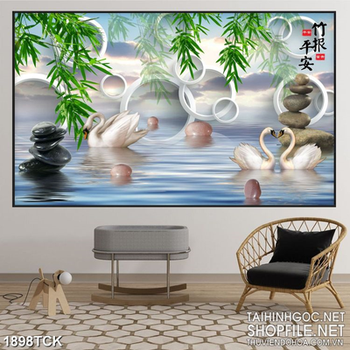 Tranh decor những viên đá cuội trên hồ thiên nga