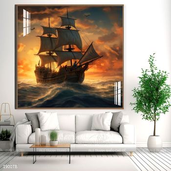 Tranh thuyền buồm vàng phong thủy đẹp