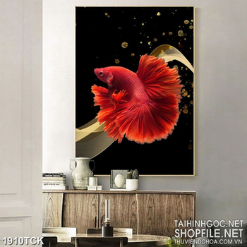 Tranh cá  sim betta sơn dầu trong làn nước đêm in canvas