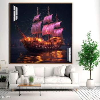 Tranh thuyền buồm vàng phong thủy đẹp