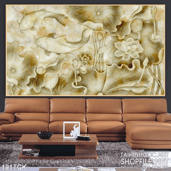 Tranh hoa sen, cá chép giả ngọc phong thủy