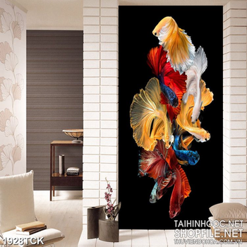 Tranh psd sơn dầu cá sim betta khoe sắc trong màn đêm