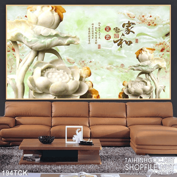 Tranh hoa sen, cá chép giả ngọc