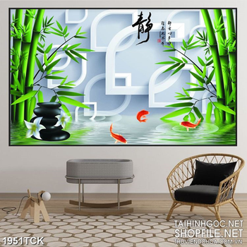 Tranh in 3d những viên đá cuội trên hồ cá chép sơn dầu