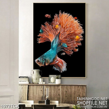 Tranh chiếc đuôi độc lạ của chú cá  sim betta sơn dầu