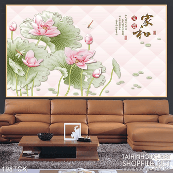 Tranh hoa sen giả ngọc thư pháp