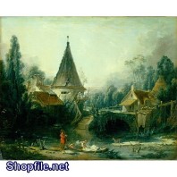 Tranh sơn dầu nước ngoài ngôi làng trong rừng