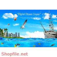 Poster biển xanh và thuyền