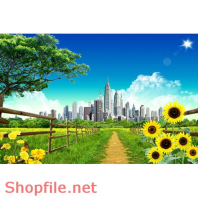 Poster con đường cỏ xanh và hoa