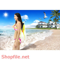 Poster cô gái tắm biển