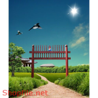 Poster con đường màu xanh