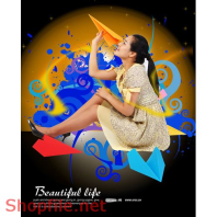 Poster mỹ phẩm cô bé và máy bay