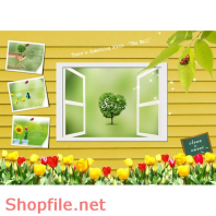 Poster hoa trang trí cửa sổ