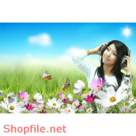 Poster cô gái nghe nhạc