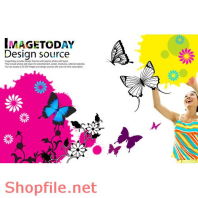 Poster hoa bướm và cô gái