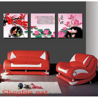 Tranh dán tường cá chép và hoa