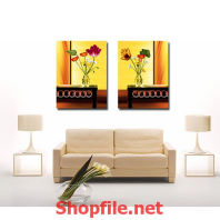 tranh dán tường lọ hoa sen