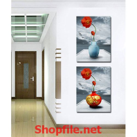 tranh dán tường lọ hoa trắng và đỏ