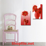 tranh dán tường hoa đỏ lọ hoa đỏ