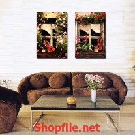 tranh dán tường khung cửa sổ và cây đàn