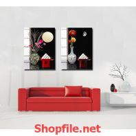 tranh dán tường lọ hoa và vằng trăng