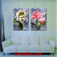 tranh vẽ hoa hồng trắng và hồng