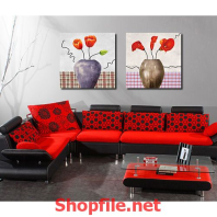 bông hoa đỏ trong cái lu lớn