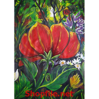 bông hoa xanh đỏ tím vàng