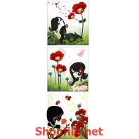 cô bé và bông hoa màu đỏ